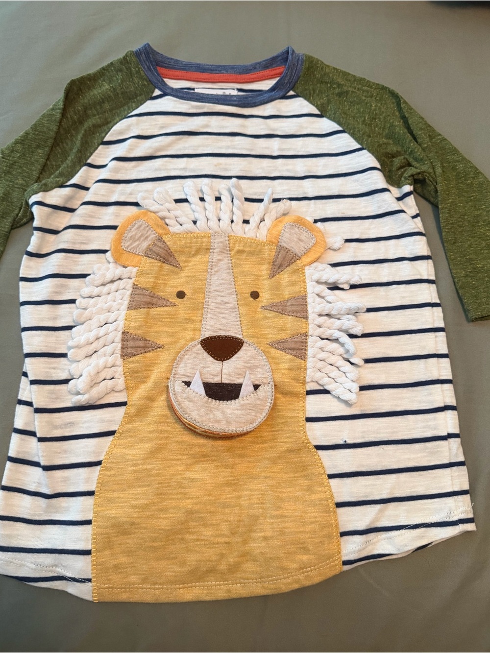 Mud Pie Striped Raglan Tee with Lion. 4T-5T
